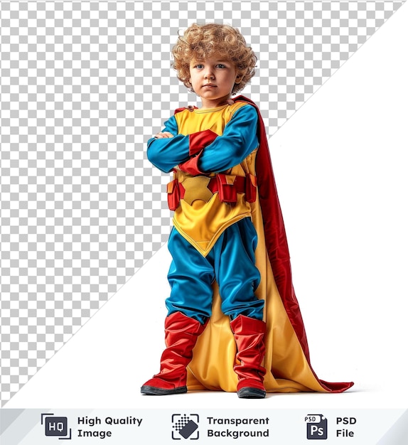 PSD criança objeto transparente em um traje de super-herói isolado em fundo transparente