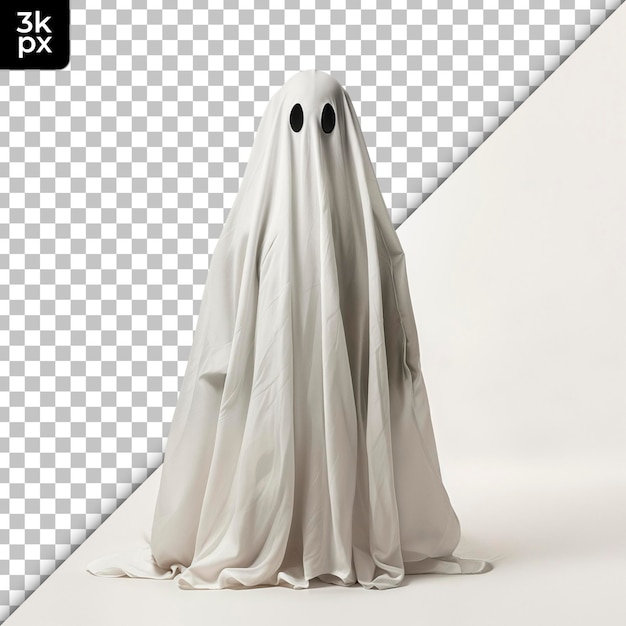 PSD criança vestida de fantasma isolada em fundo transparente