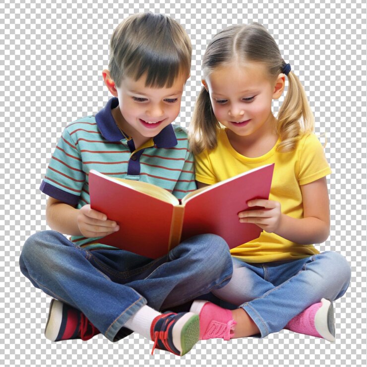 PSD crianças a ler um livro no chão.