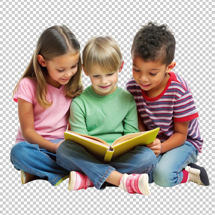 PSD crianças a ler um livro no chão.
