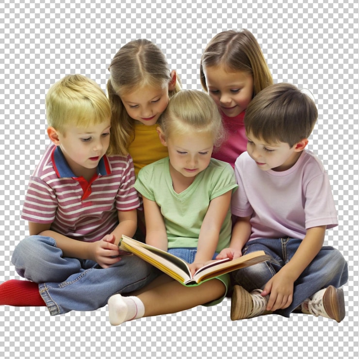 PSD crianças a ler um livro no chão.