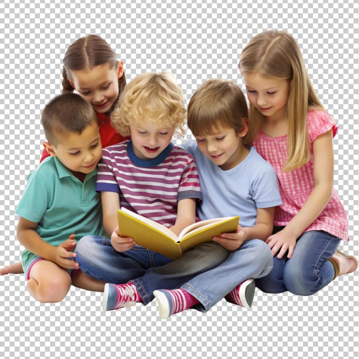 PSD crianças a ler um livro no chão.