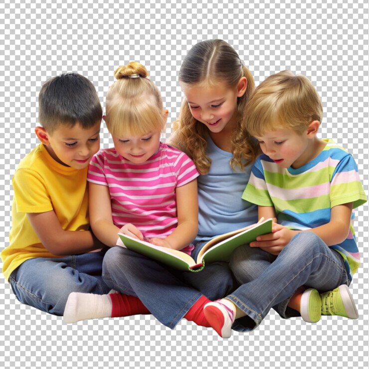 PSD crianças a ler um livro no chão.