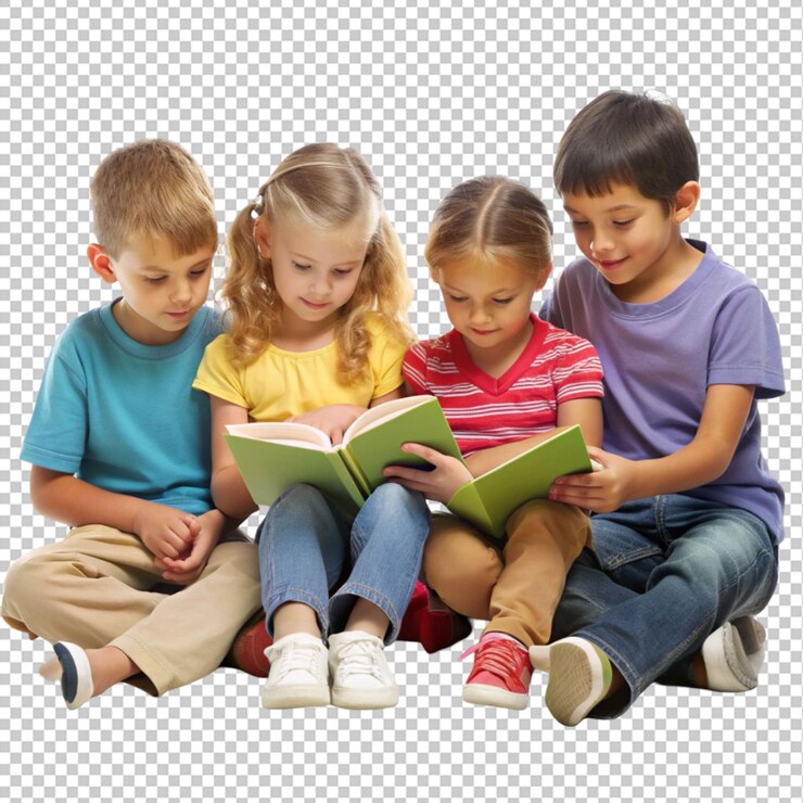 PSD crianças a ler um livro no chão.