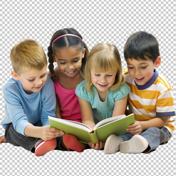 PSD crianças a ler um livro no chão.