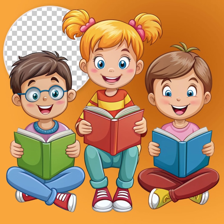 PSD crianças de desenhos animados a ler livros
