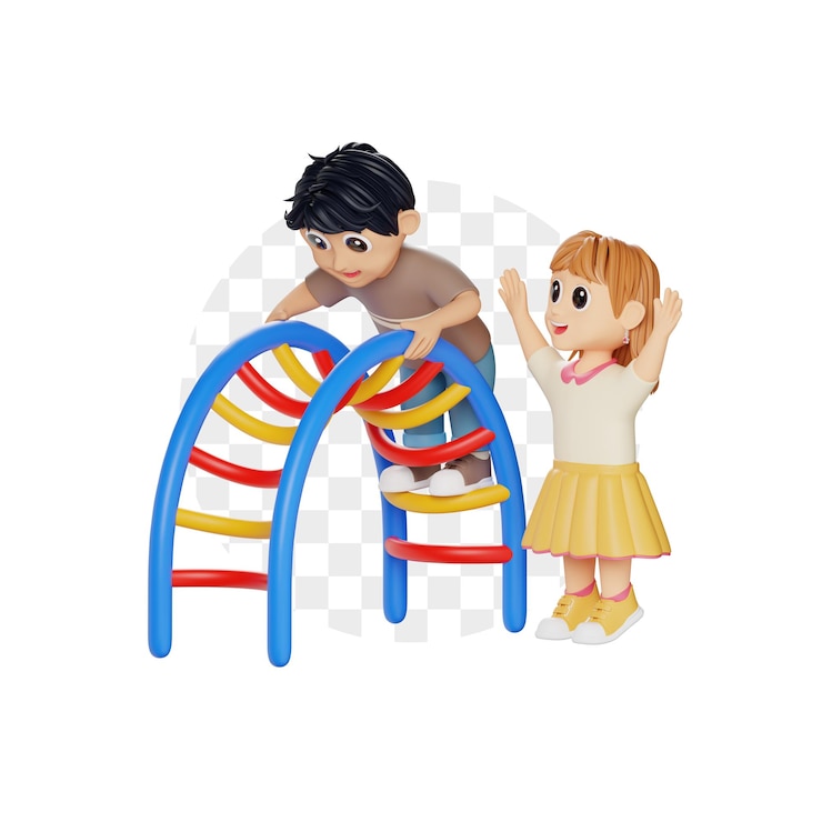 PSD crianças de personagens 3d jogando half moon climber