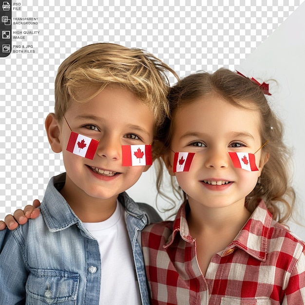 PSD crianças felizes com a bandeira nacional do canadá isolada