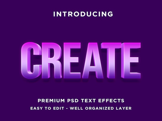 PSD criar - efeito de texto roxo 3d psd