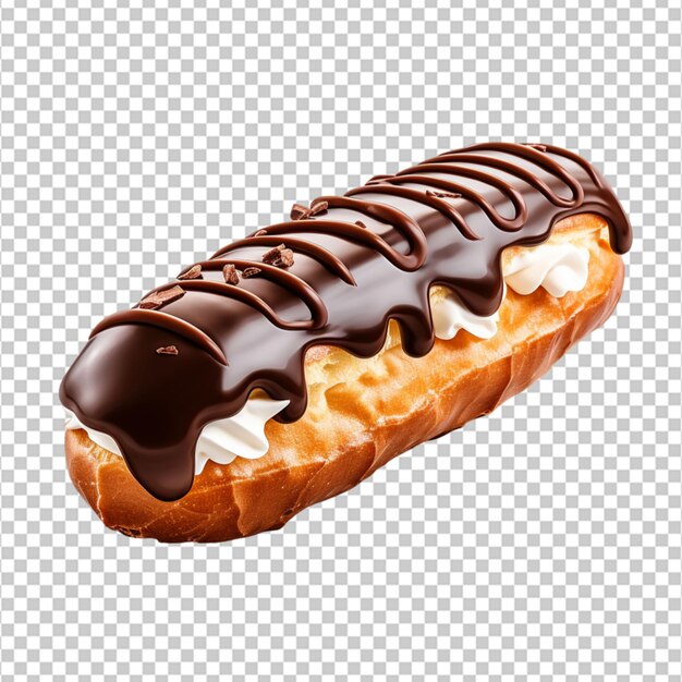 PSD criar um eclair de chocolate fresco macro de alta qualidade isolado em fundo branco