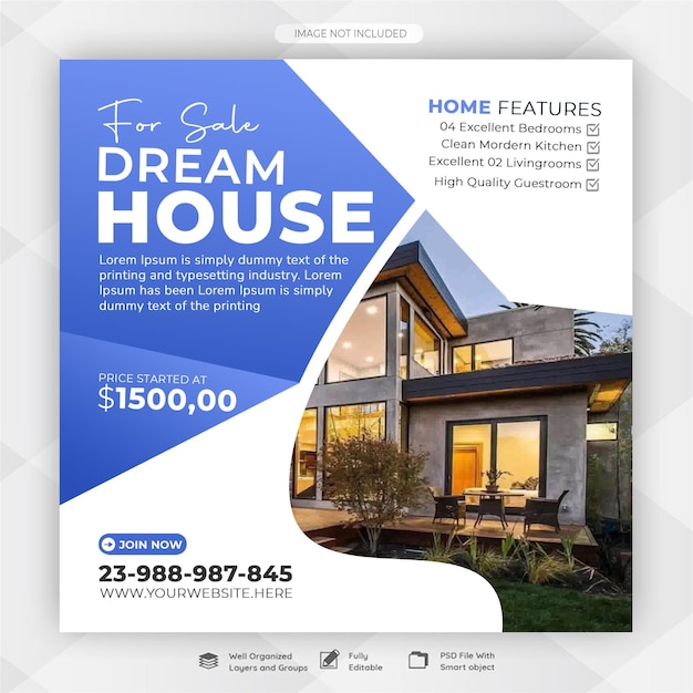 Criativo e atraente Casa imobiliária postagem de mídia social modelo PSD editável