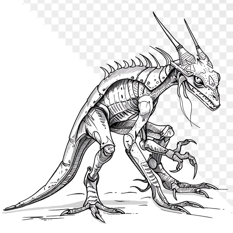 PSD criatura reptiliana agressiva com cauda alongada e esfera