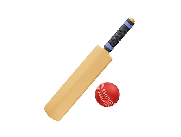 Cricket bat and ball icon 3d rendering illustration