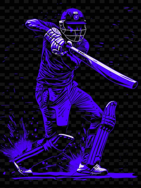 PSD cricket swinging bat avec une pose de frappe dynamique et une illustration de mise au point flat 2d sport backgroundd