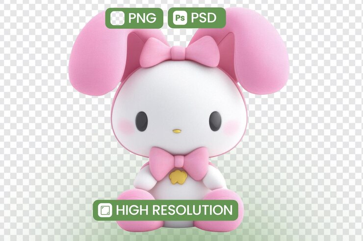 PSD crie um adorável modelo de coelho 3d com pink bow arquivos png e psd de alta resolução disponíveis para download tutorial de modelagem 3d fácil para iniciantes projeto de artesanato divertido para crianças recurso de arte e design digital