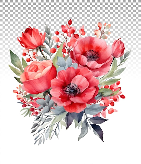 Crimson poppy blumen wasserfarbe rendering