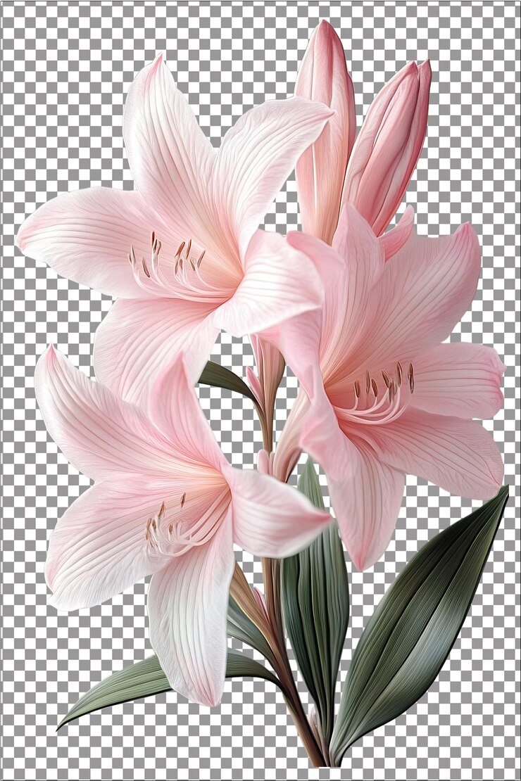 Crinum Moorei Flores Elegantes flores rosadas hiperrealistas Blanco aislado plano transparente Fondo