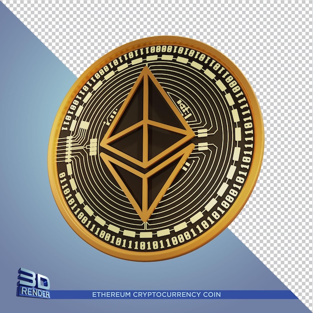 PSD criptomoeda moeda ethereum de ouro preto renderização 3d isolada