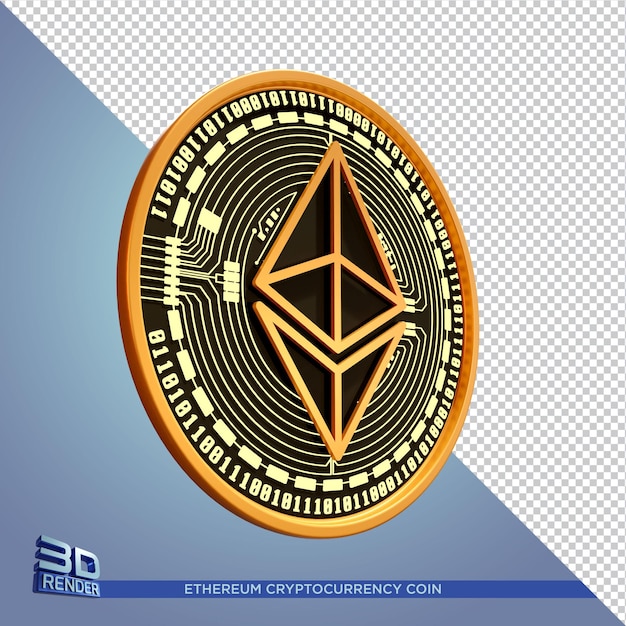 Criptomoeda Moeda Ethereum de Ouro Preto Renderização 3D Isolada