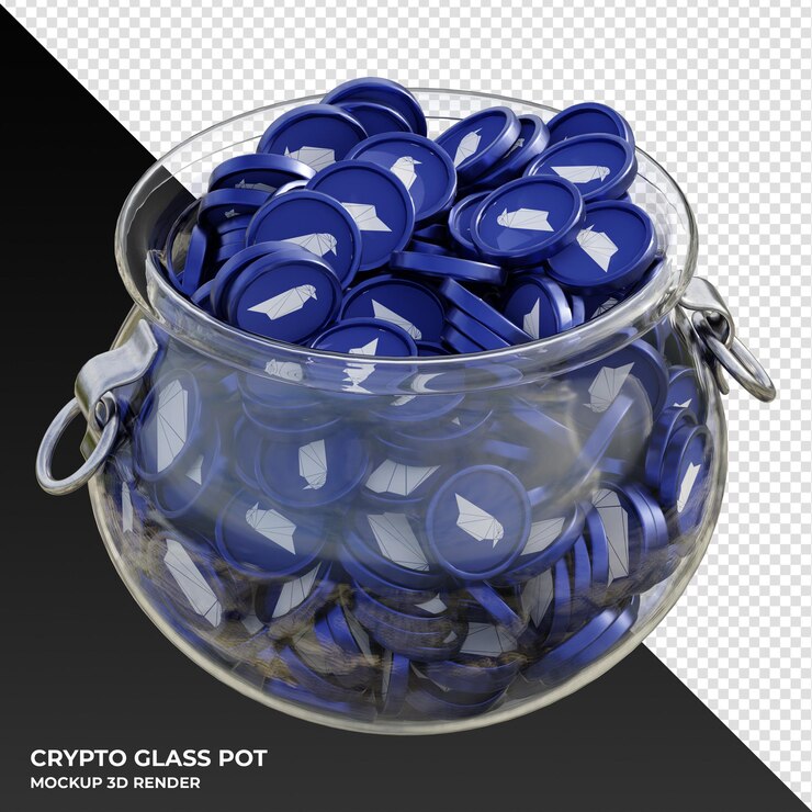 PSD criptomoneda ravencoin rvn bote de vidrio transparente