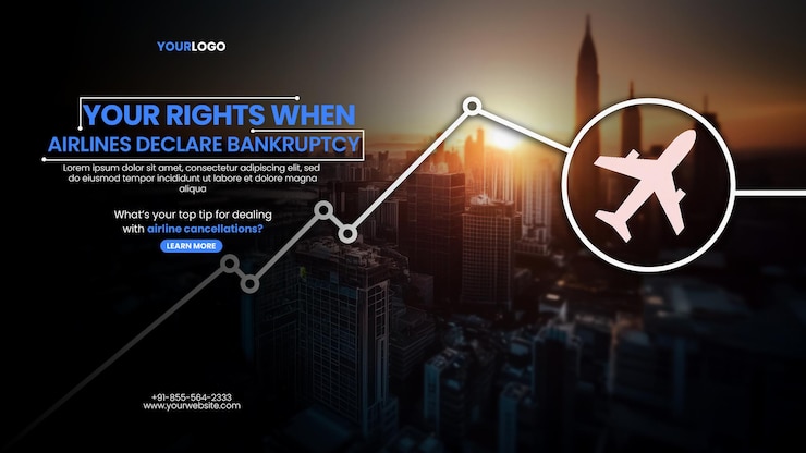 PSD crisis de aerolíneas la aerolínea cierra la plantilla de banner con gráfico que sube hacia arriba con un icono de avión y ningún letrero sobre el horizonte de la ciudad al atardecer