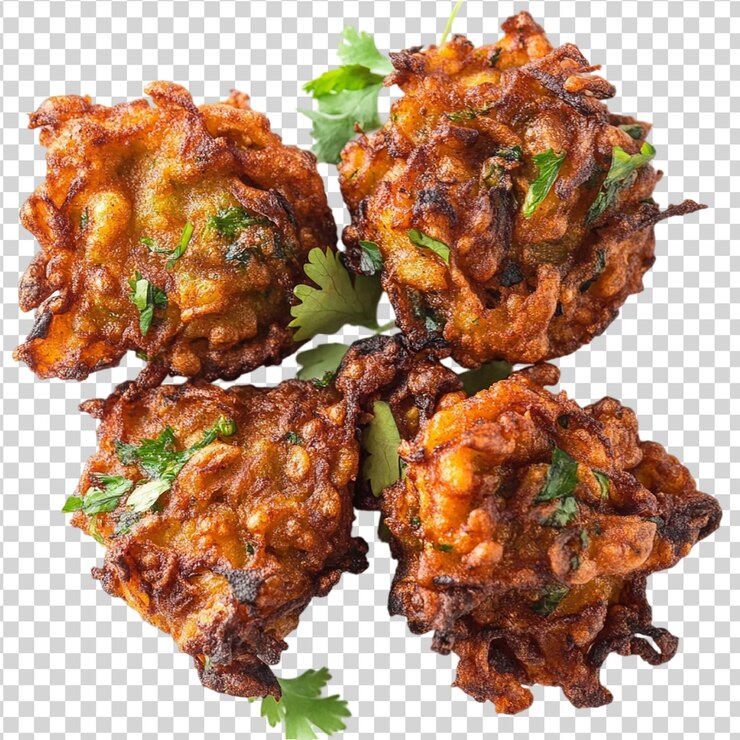 PSD crispy moong dal pakora receta aislada en un fondo transparente