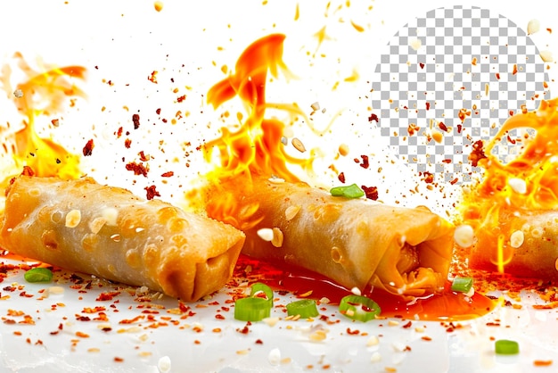 Crispy Spring Roll Inferno Spring Rolls con un delicioso crujiente en un fondo transparente