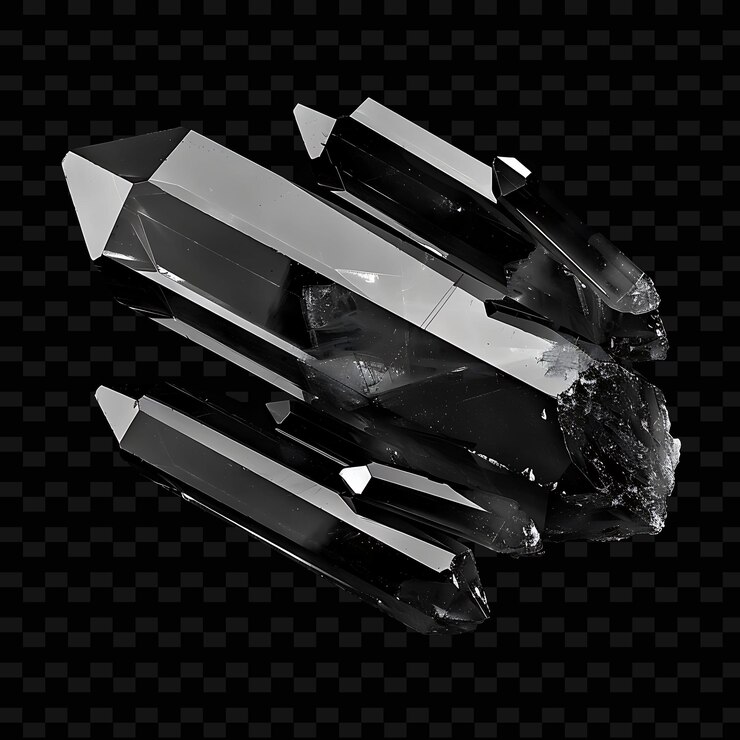 PSD cristais de jato com forma hexagonal de 5 jatos com cor preta e coleção de cristais isolados png