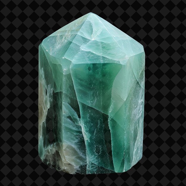 Cristal de Amazonita con forma hexagonal redondeada Color verde un objeto de neón PNG en fondo oscuro