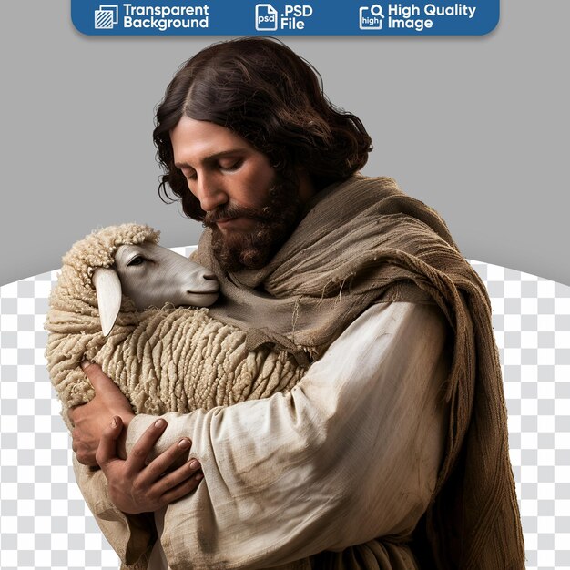 PSD cristão jesus cristo com uma ovelha perdida uma imagem de religião e fé.