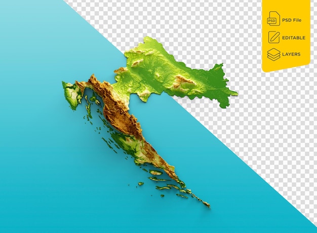 PSD croácia mapa sombreado relevo cor altura mapa em fundo isolado ilustração 3d