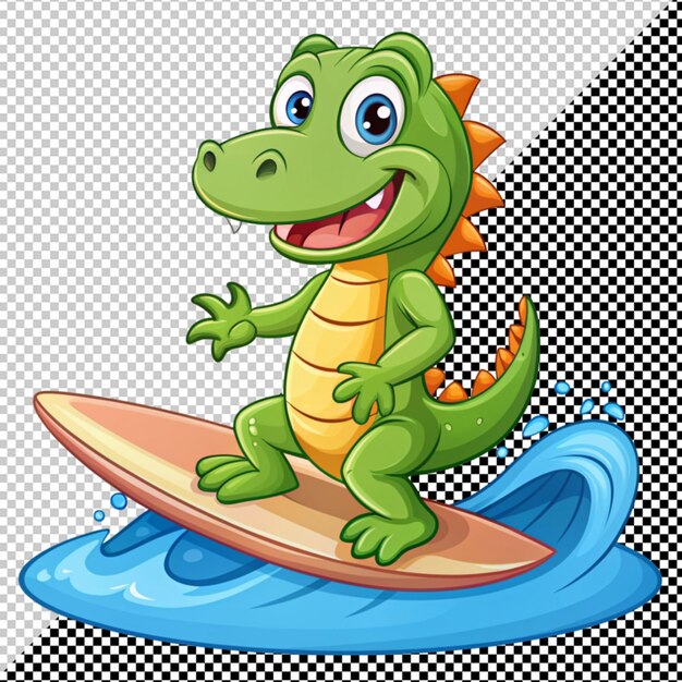 PSD le crocodile surfe sur une planche de surf