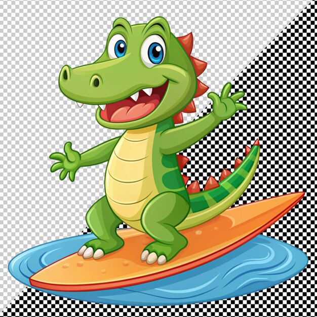 PSD le crocodile surfe sur une planche de surf