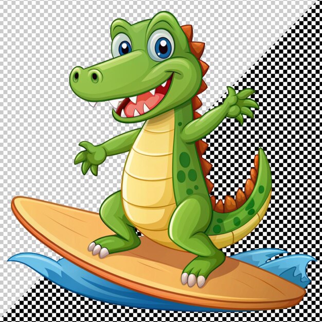 PSD le crocodile surfe sur une planche de surf