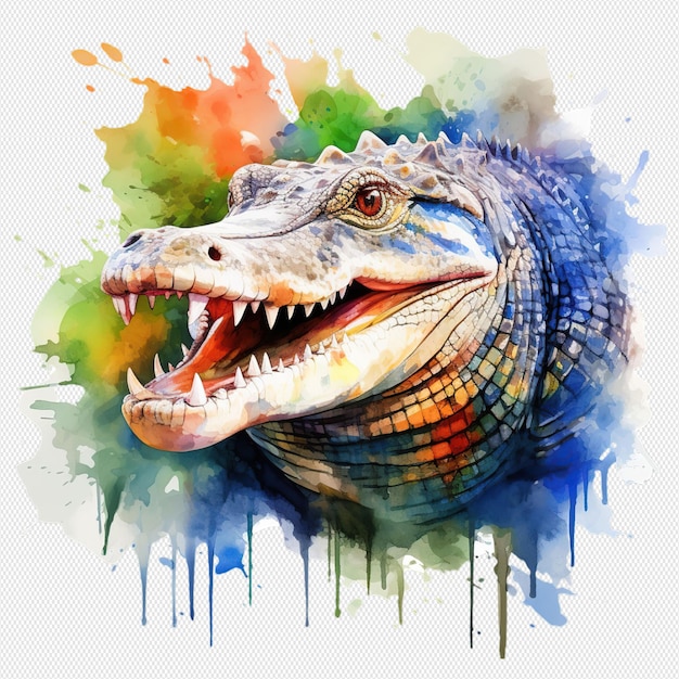 PSD crocodilo pintado com aquarela