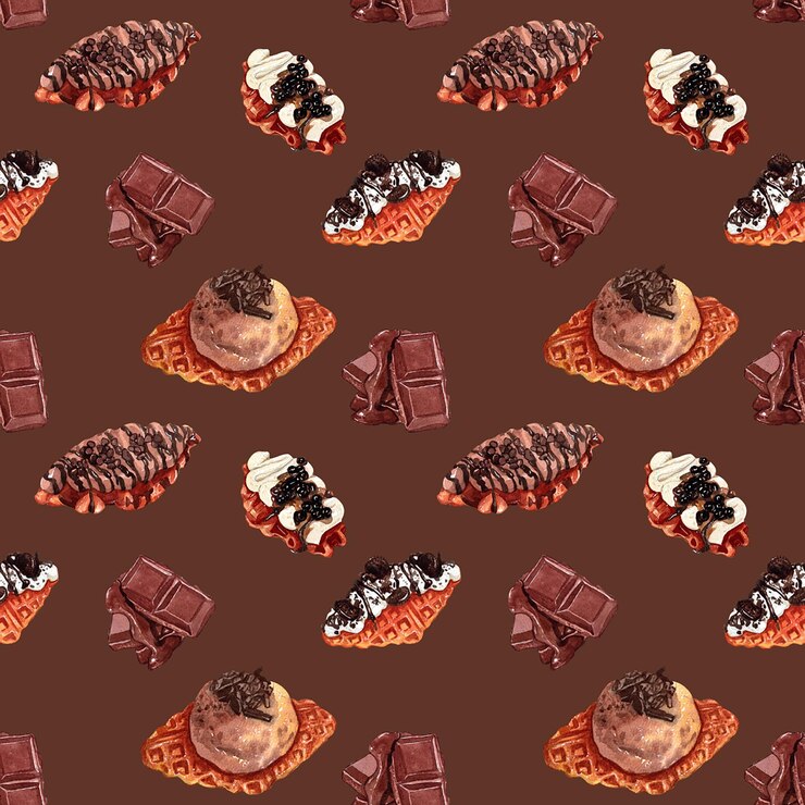 PSD croffle coberto com chocolate e padrão sem costura oreo ilustração em aquarela pintada à mão