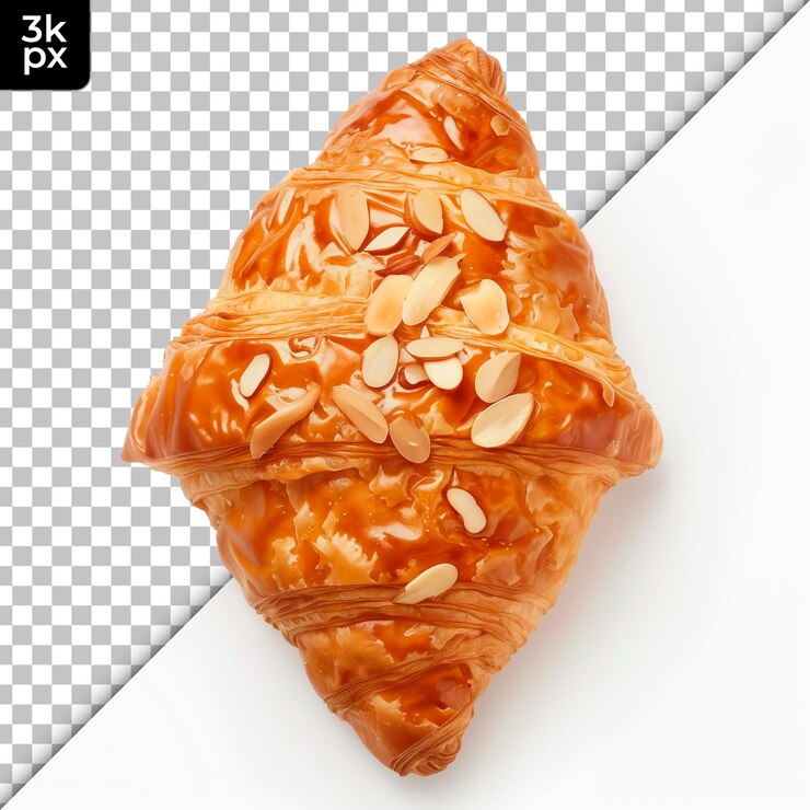 PSD croissant de almendras aislado sobre un fondo transparente