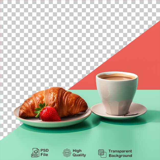 PSD croissant com xícara de café isolado em fundo transparente inclui arquivo png