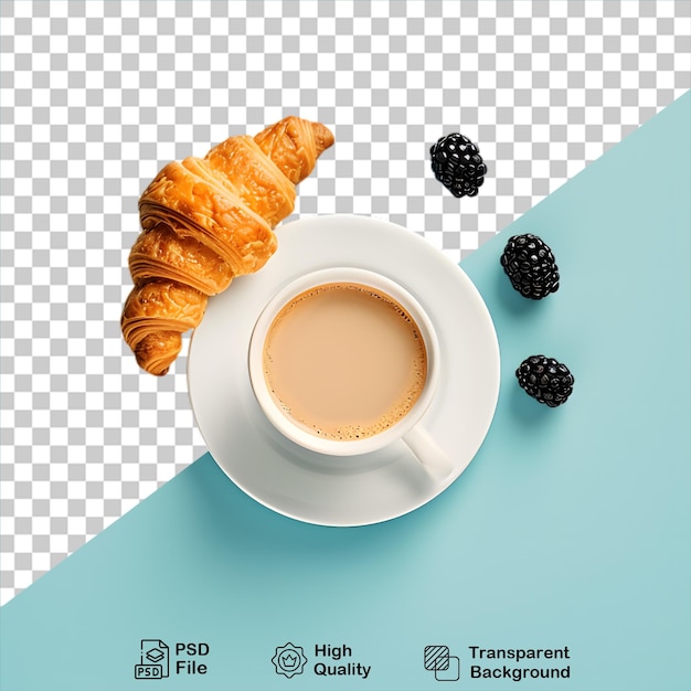 PSD croissant com xícara de café isolado em fundo transparente inclui arquivo png