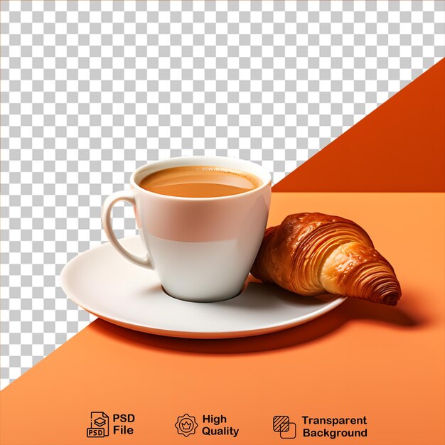 PSD croissant com xícara de café isolado em fundo transparente inclui arquivo png