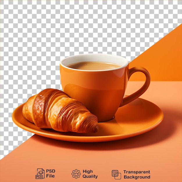 PSD croissant com xícara de café isolado em fundo transparente inclui arquivo png