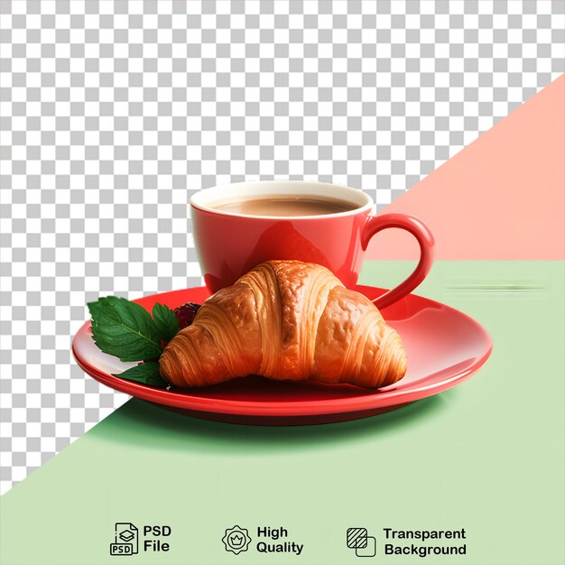 PSD croissant com xícara de café isolado em fundo transparente inclui arquivo png