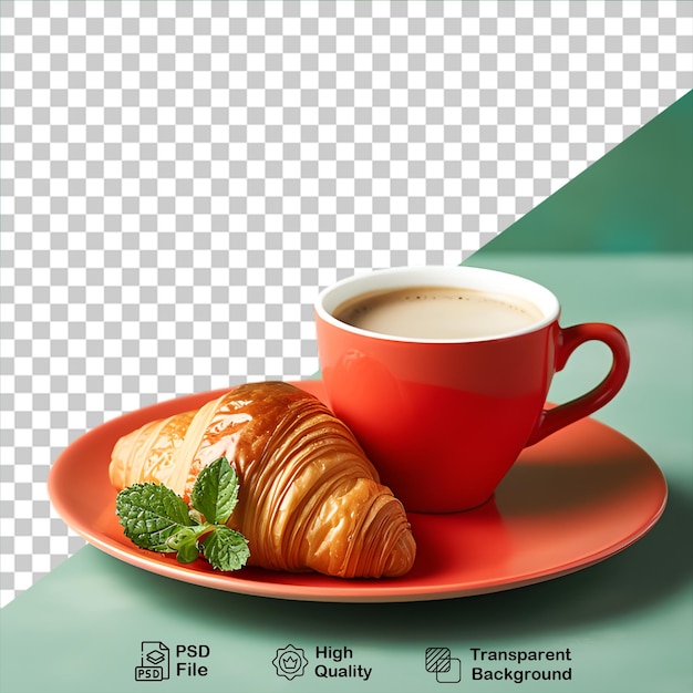 Croissant com xícara de café isolado em fundo transparente inclui arquivo png