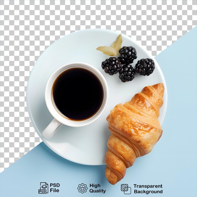 Croissant com xícara de café isolado em fundo transparente inclui arquivo png