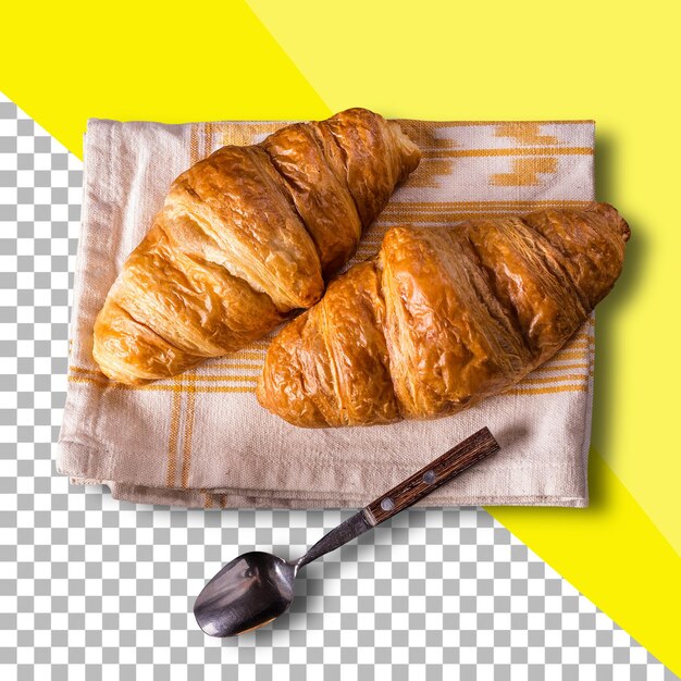 Croissant fresco para el desayuno matutino aislado sobre un fondo transparente