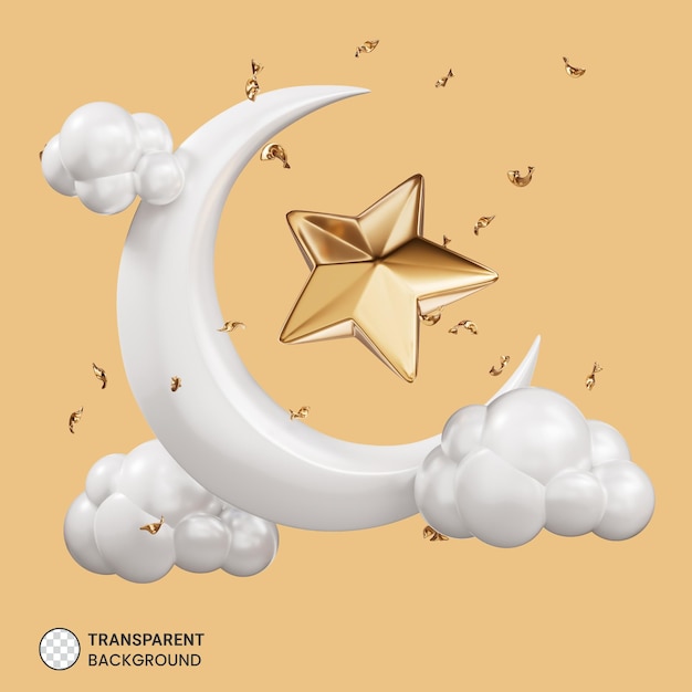 PSD croissant de lune décoratif étoile et nuages illustartion 3d