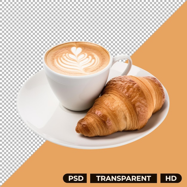 PSD croissant mit cappuccino auf durchsichtigem hintergrund