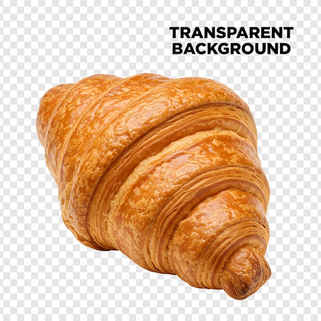 Un croissant perfectamente horneado sobre un fondo transparente