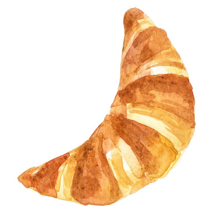 PSD croissant pintado a aquarela elemento de design desenhado à mão isolado em fundo transparente
