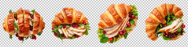 PSD croissant-sandwich mit truthahn und cranberry isoliert auf durchsichtigem hintergrund